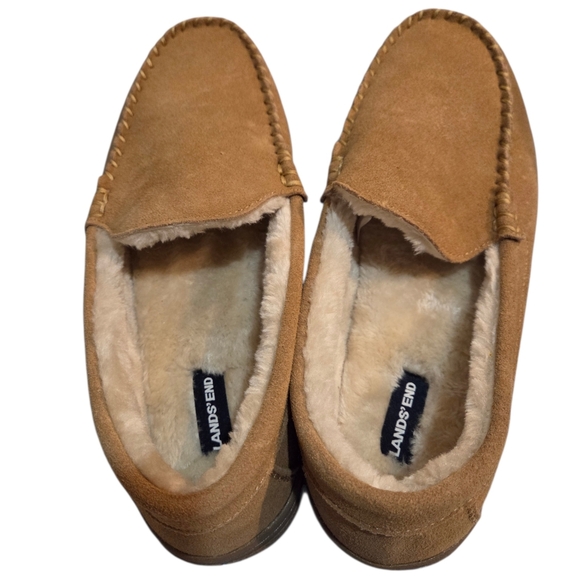 Lands' End - Men's Suede Moccasin Slippers with Fuzzy Faux Fur Lining NWOT - Picture 4 of 11